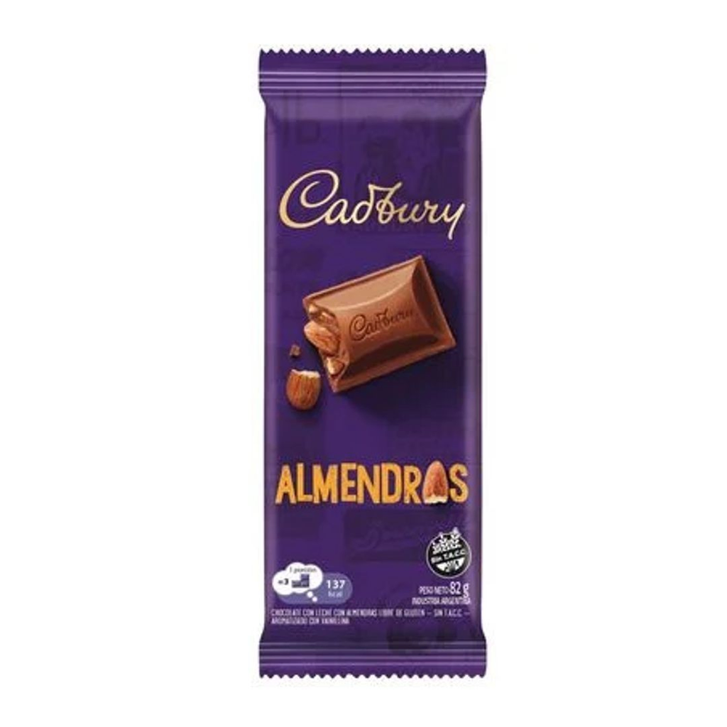 Tableta cadbury almendras 82 gr
