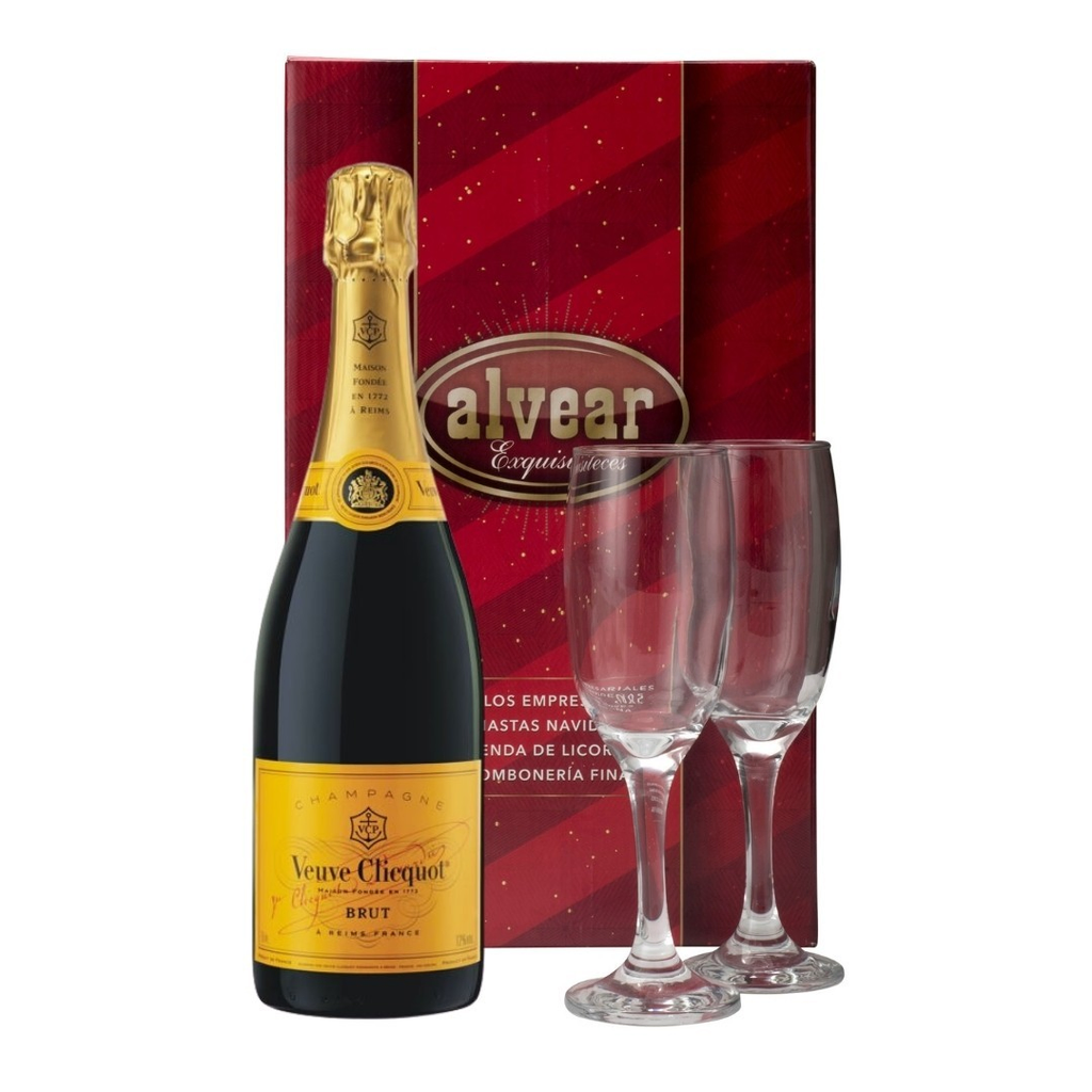 Champagne veuve clicquot brut 750 ml + 2 copas