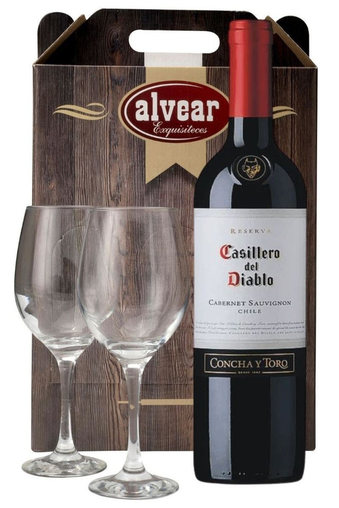 Vino casillero del diablo + 2 copas