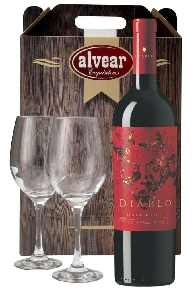 Vino casillero del diablo dark red + 2 copas