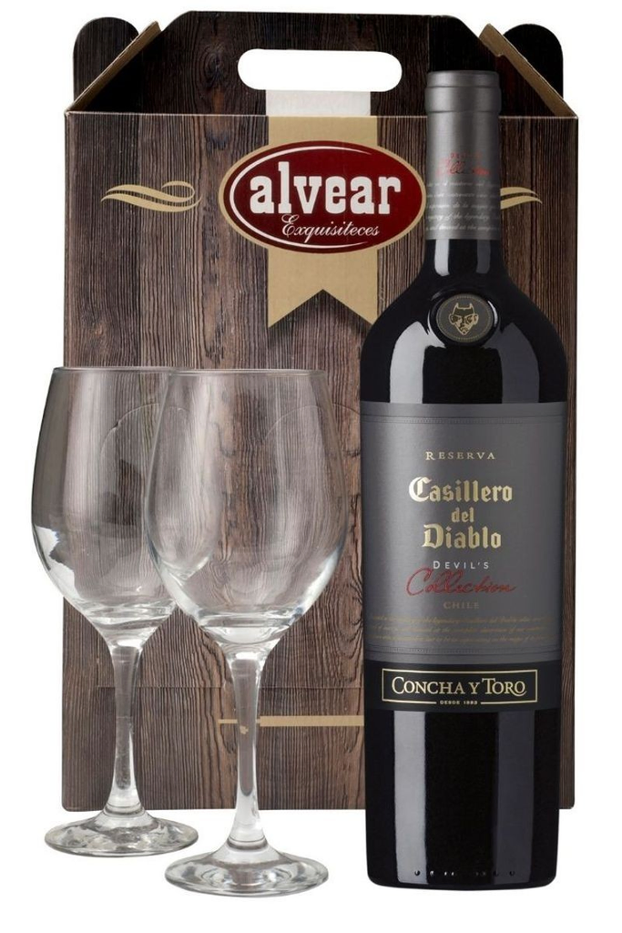 Vino casillero del diablo devil tinto + 2 copas
