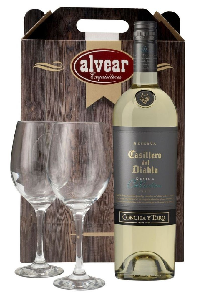 Vino casillero del diablo devil blanco + 2 copas