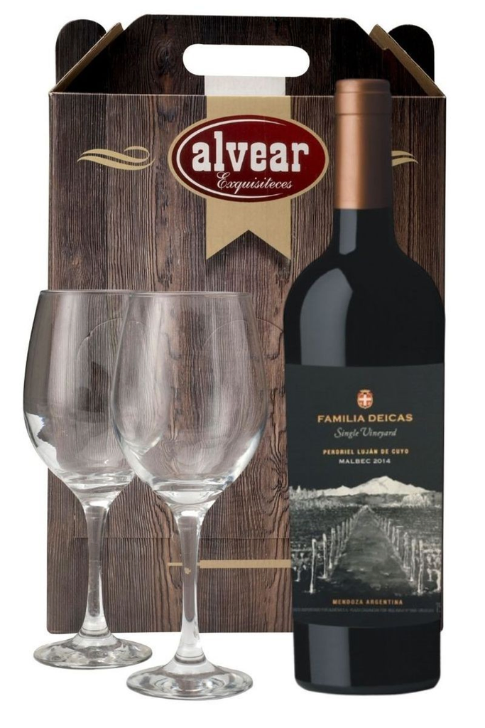 Vino familia deicas single vineyard malbec + 2 copas