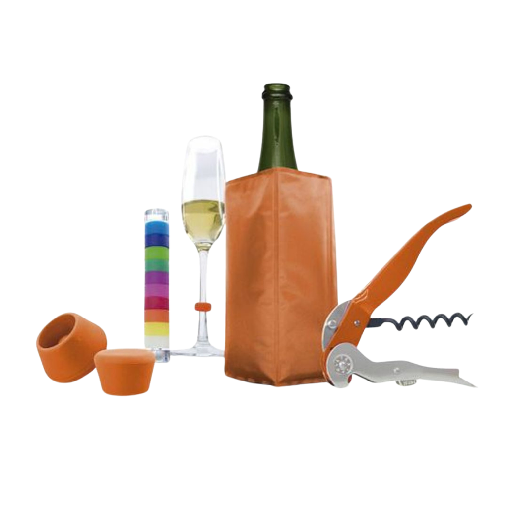 Set para vino y champagne 5 piezas naranja pulltex