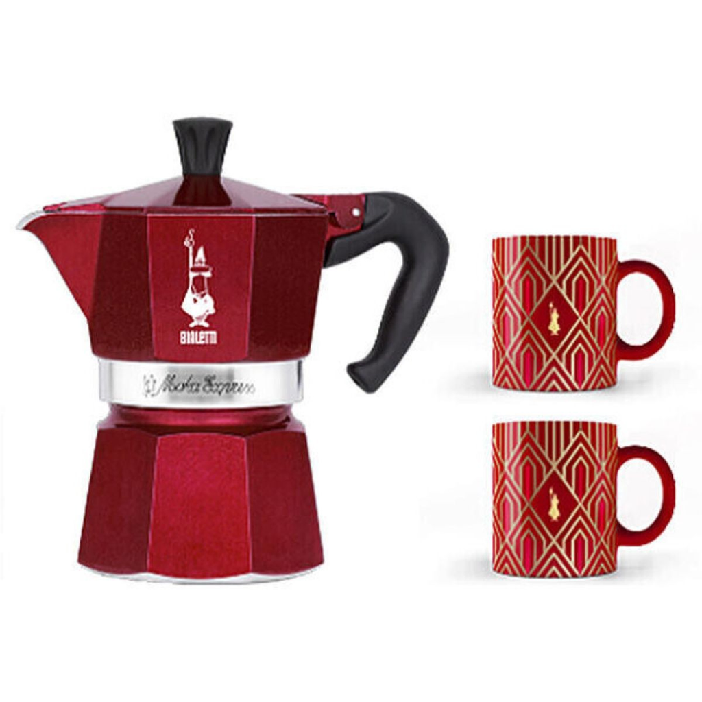 SET BIALETTI MOKA 3 TZ + 2 MUGS ART DEC