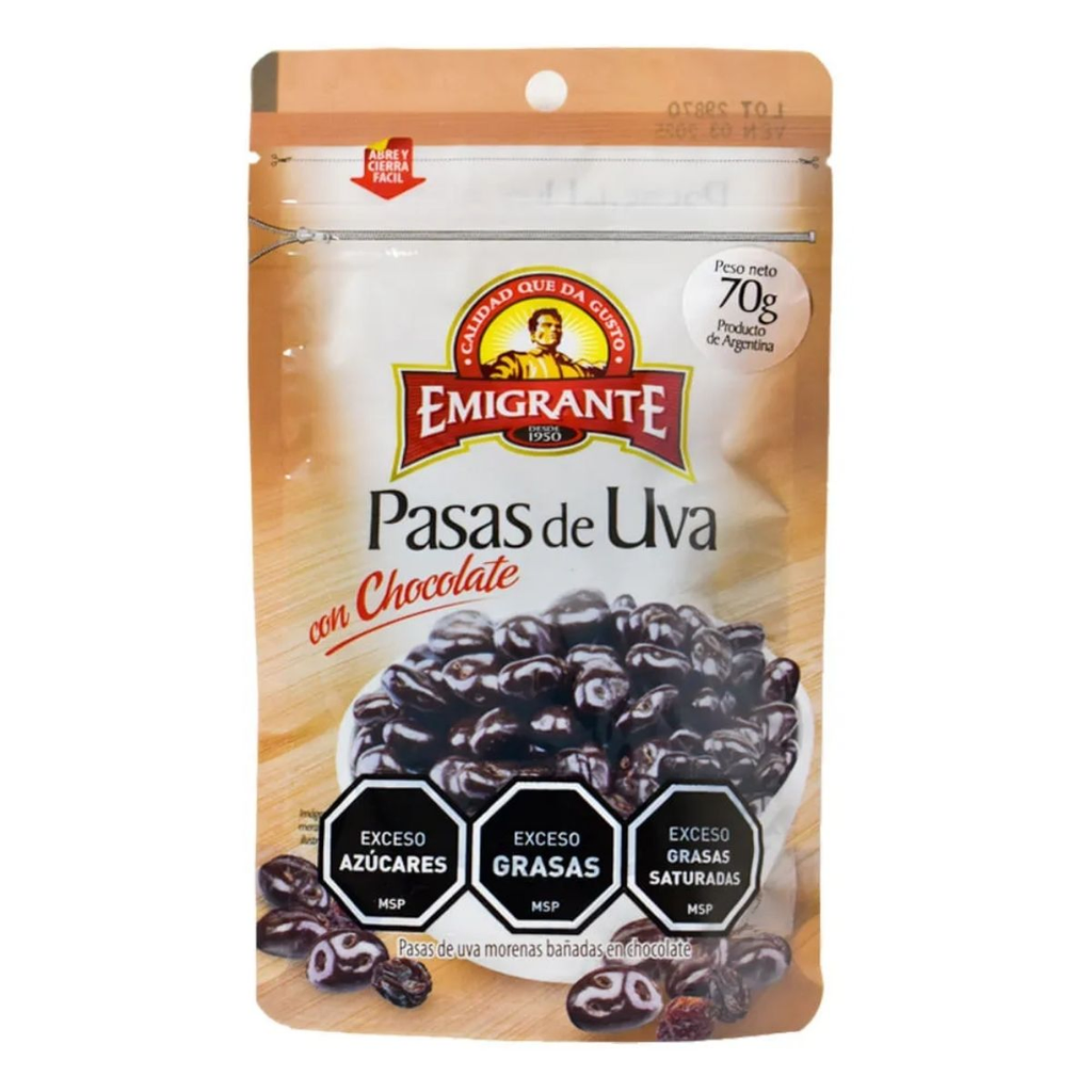 Pasas de uva emigrante con chocolate 70 gr dp