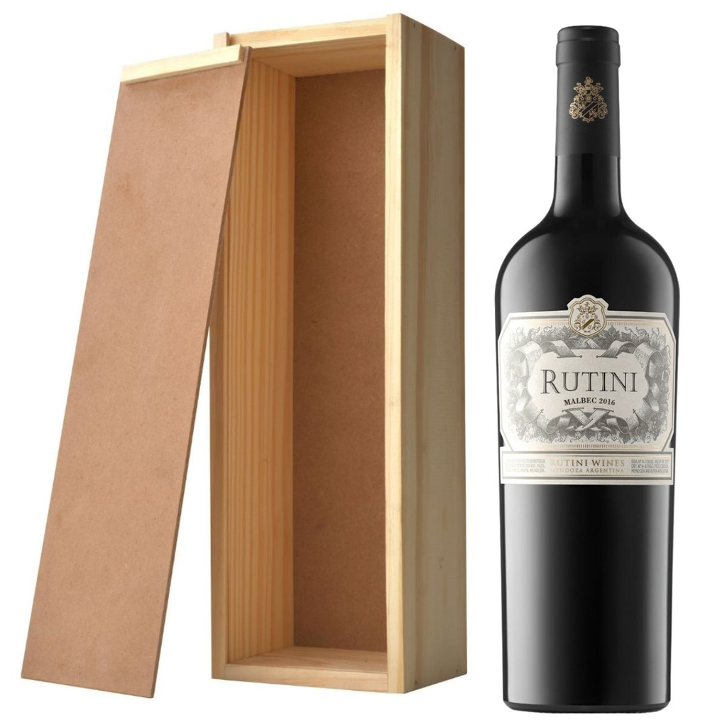 Vino rutini malbec en caja de madera - Imagen principal
