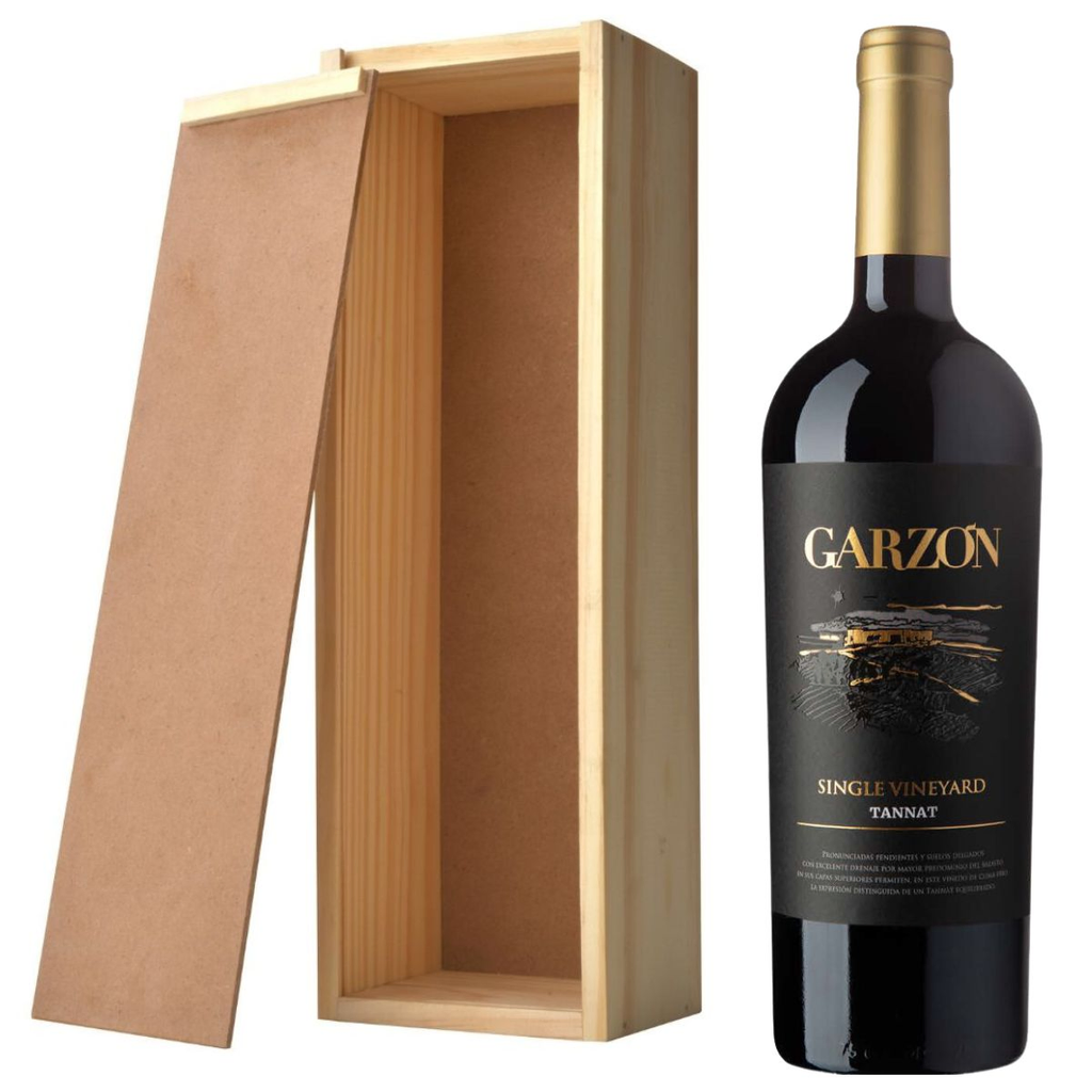Vino garzon single vineyard en caja de madera
