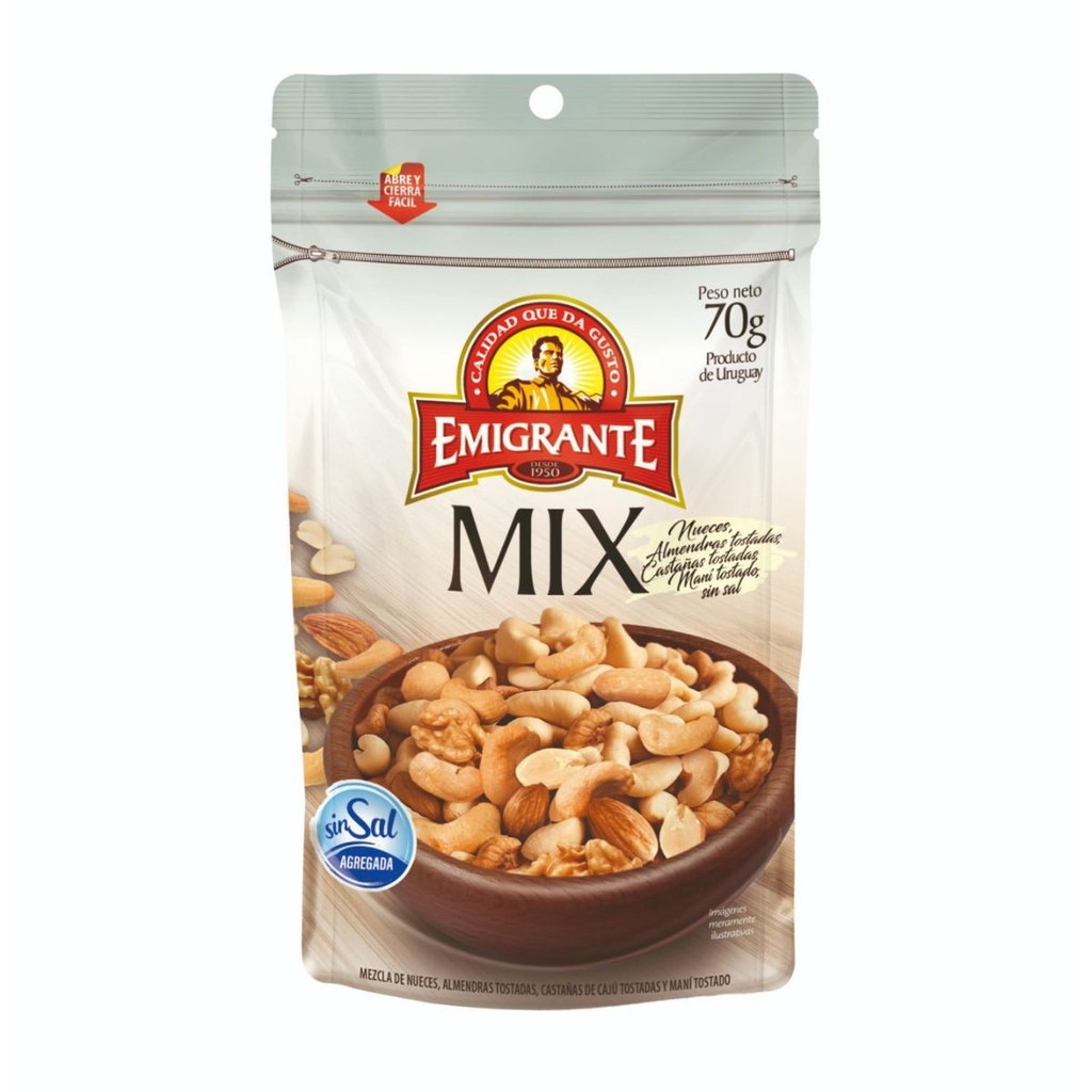 MIX EMIGRANTE NUEZ  ALMENDRAS CASTAÑAS MANI SIN SAL 70 GR - Imagen principal