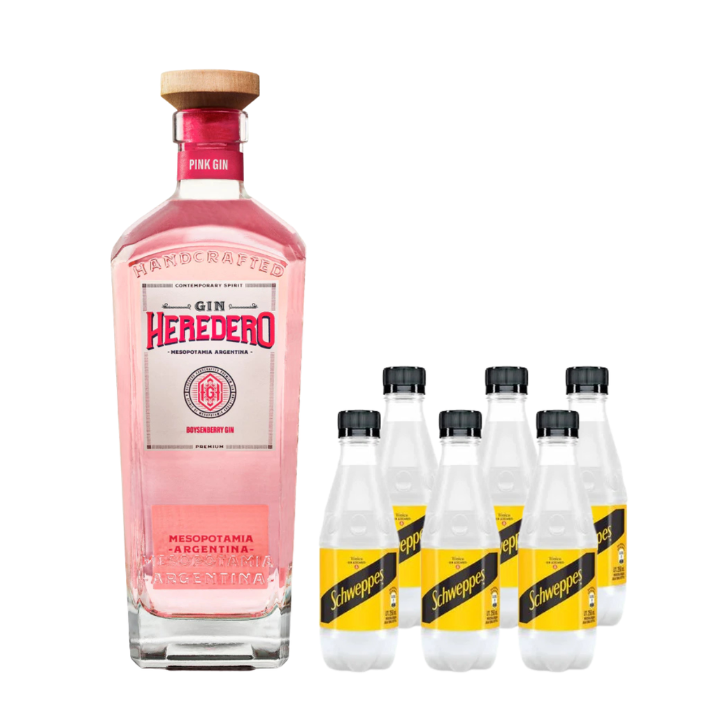 Gin Heredero Pink 700 ml + 6 Schweppes Tonica Sin Azucar 250 ml