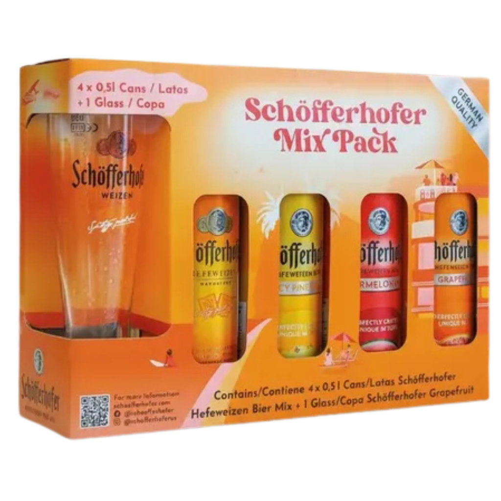 CERVEZA SCHOFFERHOFER 4 LATAS 500 ML + COPA