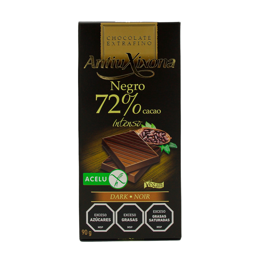 TABLETA ANTIUXIXONA DARK 72 % CACAO INTENSO 90 GR