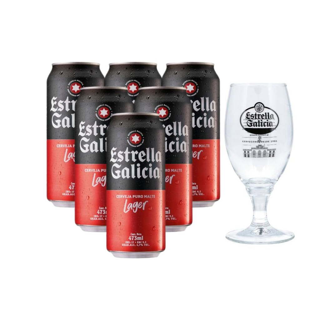 CERVEZA ESTRELLA DE GALICIA 473 ML X 6 + Copa de Regalo